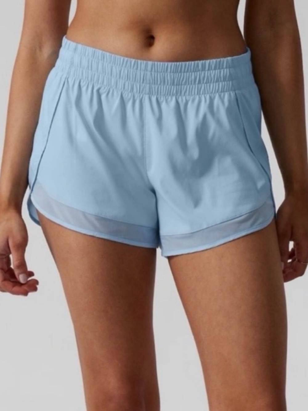 Athleta Mesh Racer Run Mid Rise 4" Short Elastic Waist Athletic Shorts Medium